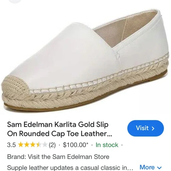 NWT Sam Edelman Keshia White Leather Espadrille Loafers Sz 6.5 M - Picture 3 of 9